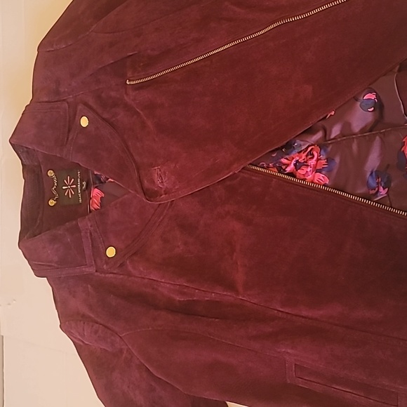 Isaac Mizrahi Live Women Moto Leather Suede Jacket Burgundy  Sz 14 - Picture 8 of 16